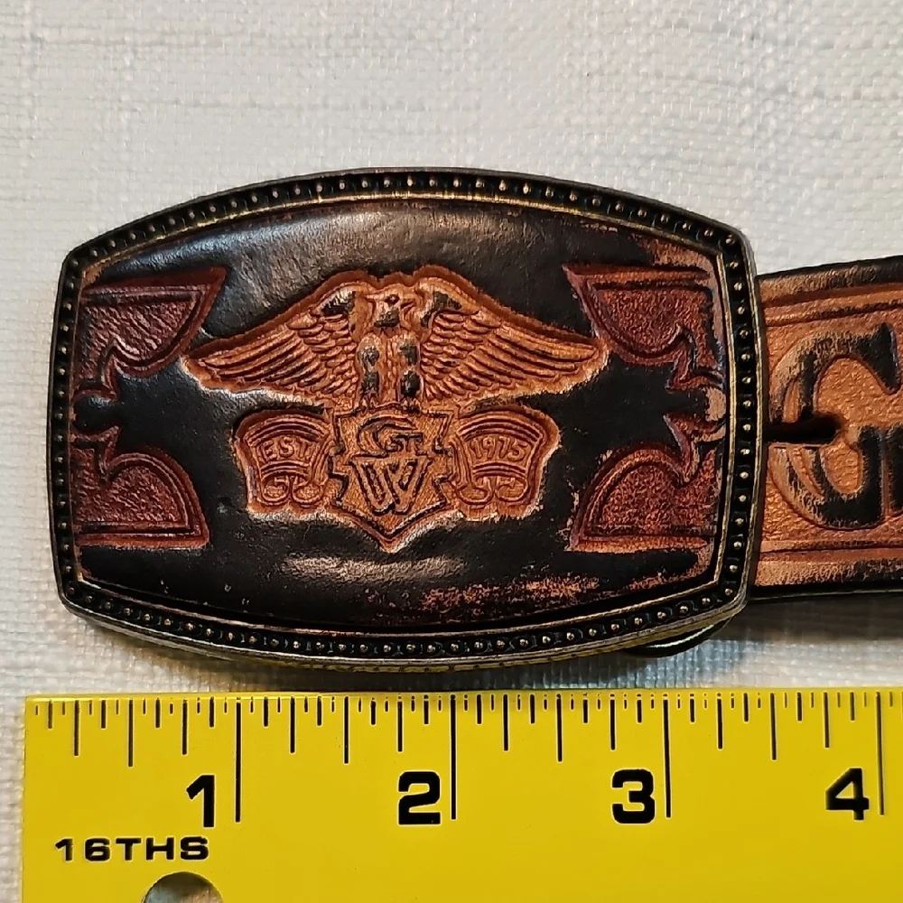 Vintage Honda Gold Wing Hand Tooled Leather Belt Alumaline BB-317 Eagle Buckle